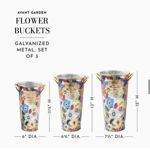 MacKenzie-Childs Avant Garden Flower Buckets, Galvanized Metal Flowerpots